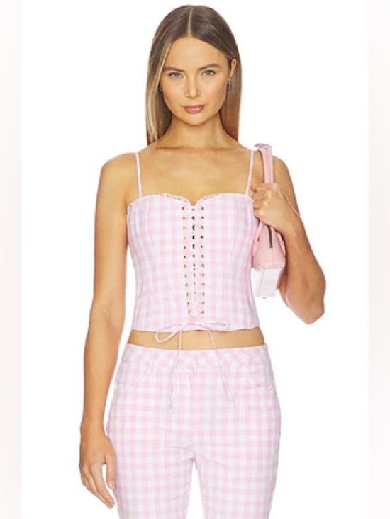LoveShackFancy Tops - LoveShackFancy Bensen Cotton Gingham Lace-Up Bustier Top